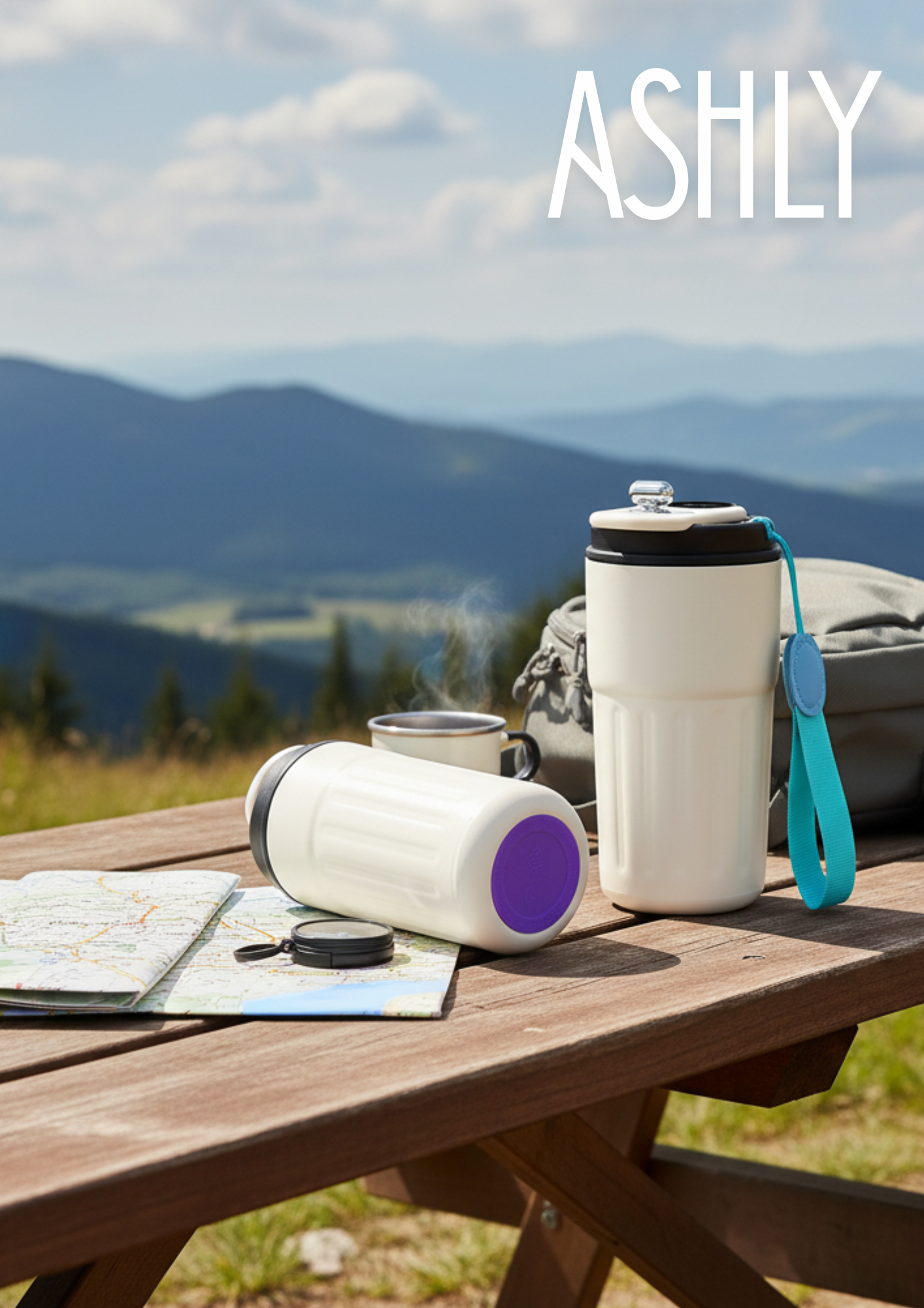 Термокружка Ashly To Go, Белый/бирюзовый/фиолетовый-1