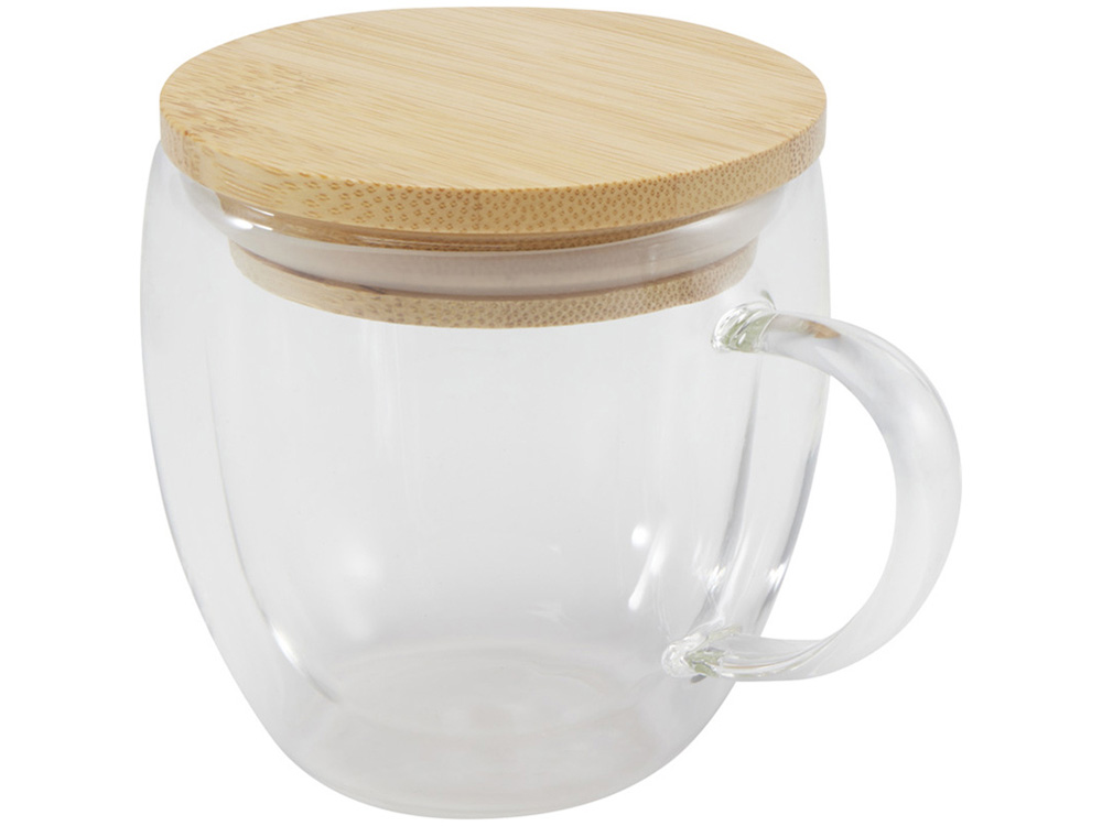 Стеклянная кружка Lenora емкостью 250 мл с бамбуковой крышкой - прозрачный-2