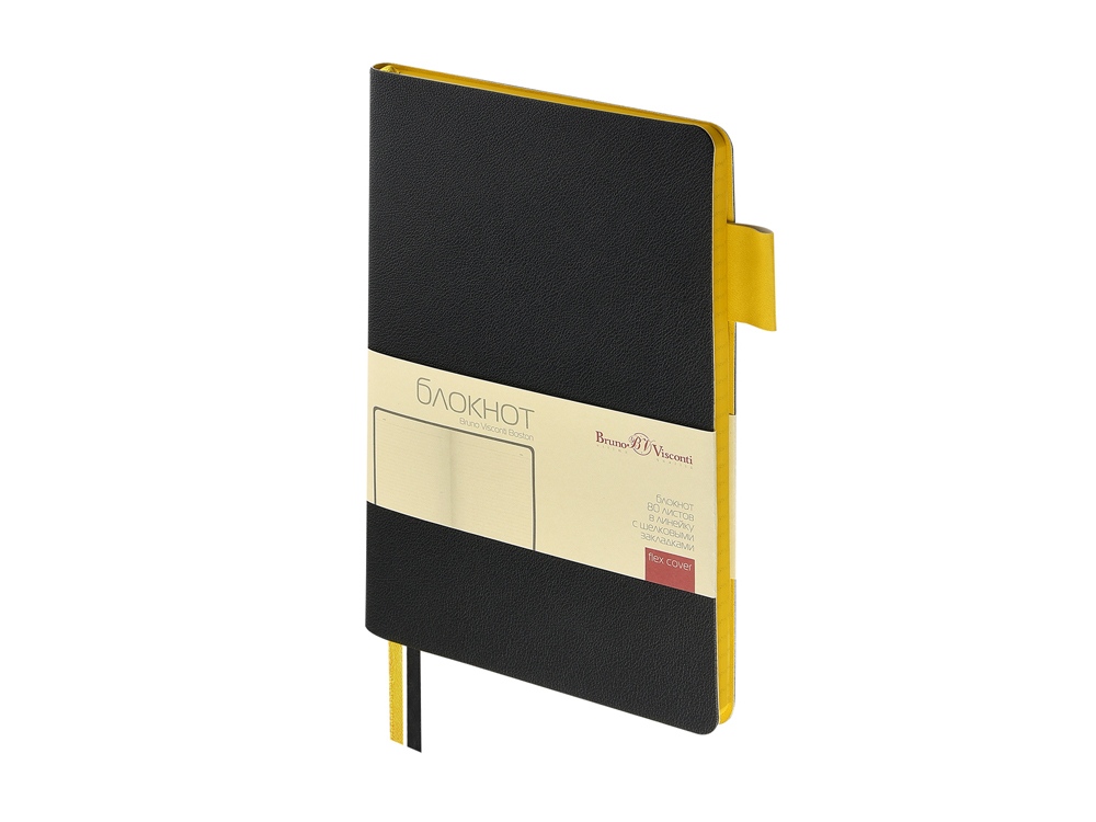 Блокнот А5 Boston, черный с желтым срезом-0