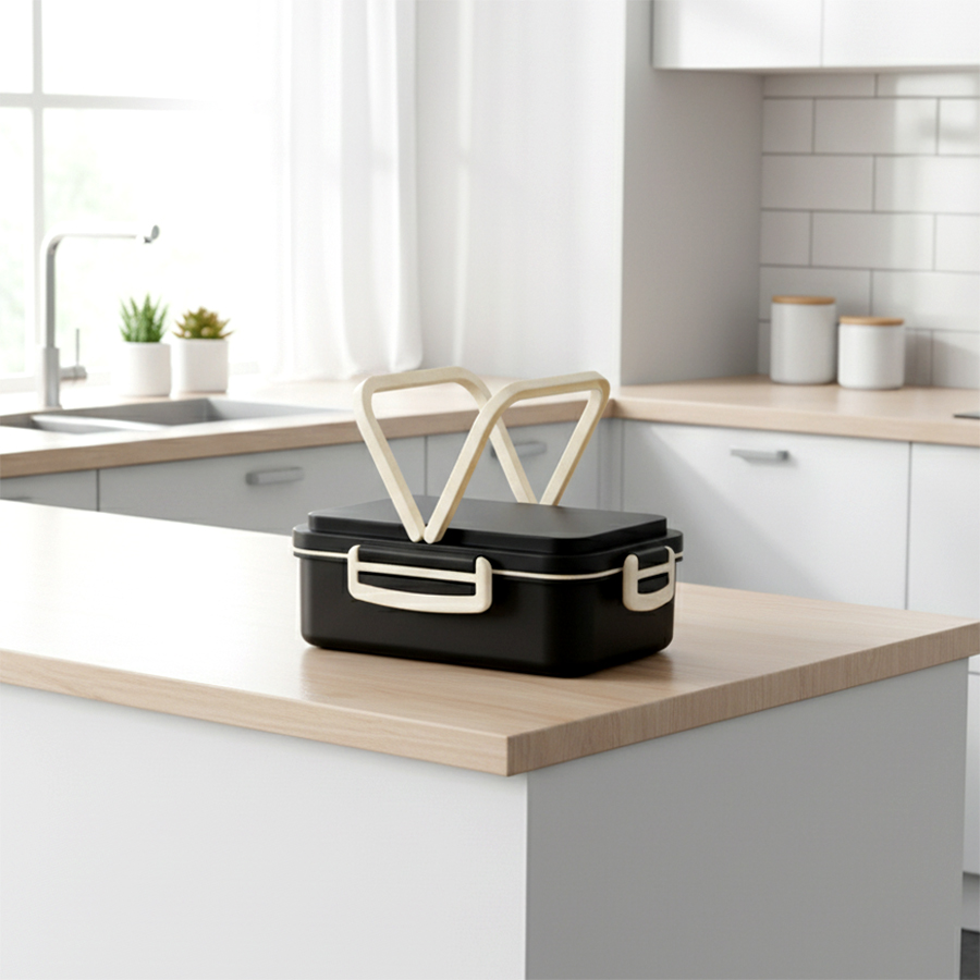 Ланчбокс (контейнер для еды) Inar из пшеничного волокна, Чёрный.-4