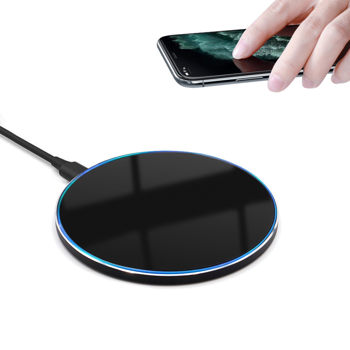 Беспроводное зарядное устройство Gravy с подсветкой и гравировкой 15W, Черный-4