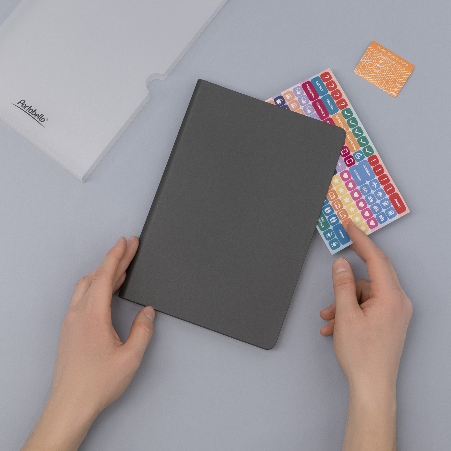 Ежедневник Стар (Star) недатированный, серый (с упаковкой, со стикерами)-11