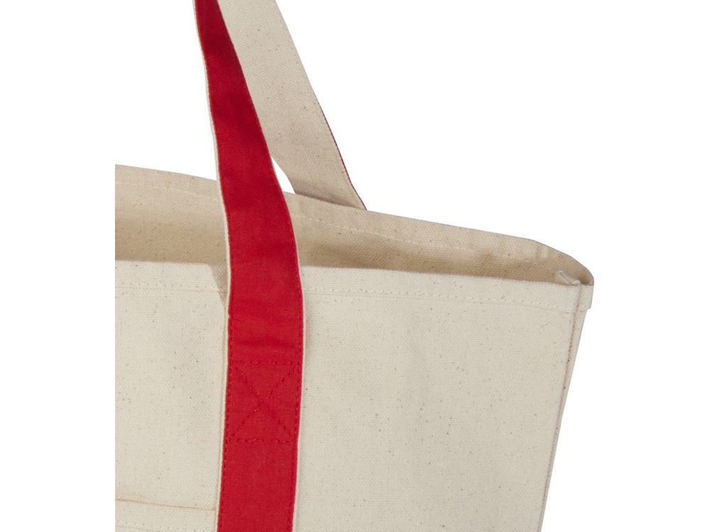 Sam эко- сумка из переработанного хлопка, сертифицированного согласно GRS, плотностью 320 г/м² - Красный / Натуральный-5