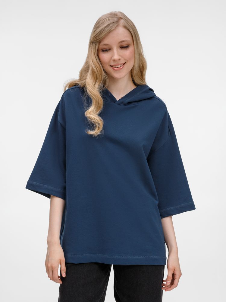 Футболка оверсайз унисекс с капюшоном Neofit, темно-синяя-1