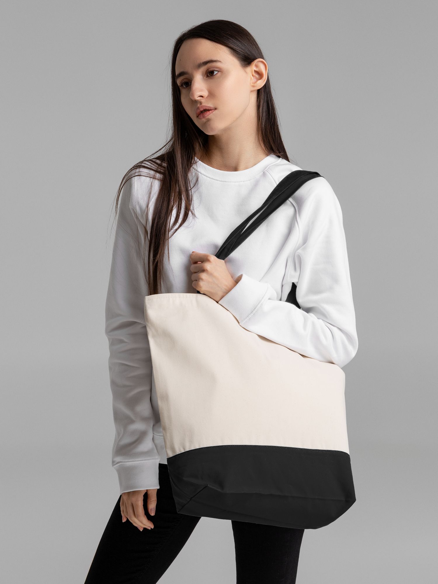 Сумка для покупок на молнии Shopaholic Zip, неокрашенная с черным-3