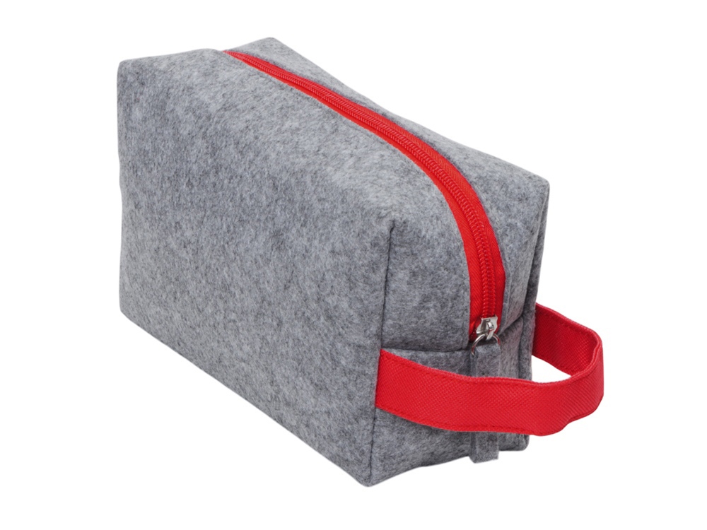 Органайзер для электроники и проводов Felt из RPET-фетра с ручкой, серый с красным-2
