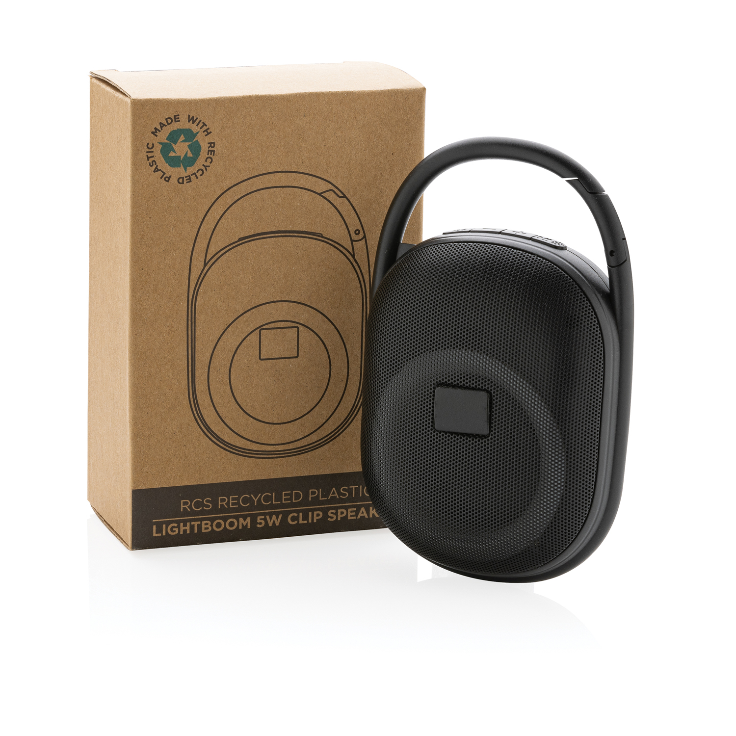Беспроводная колонка Lightboom из переработанного пластика RCS с карабином, 5 Вт-1