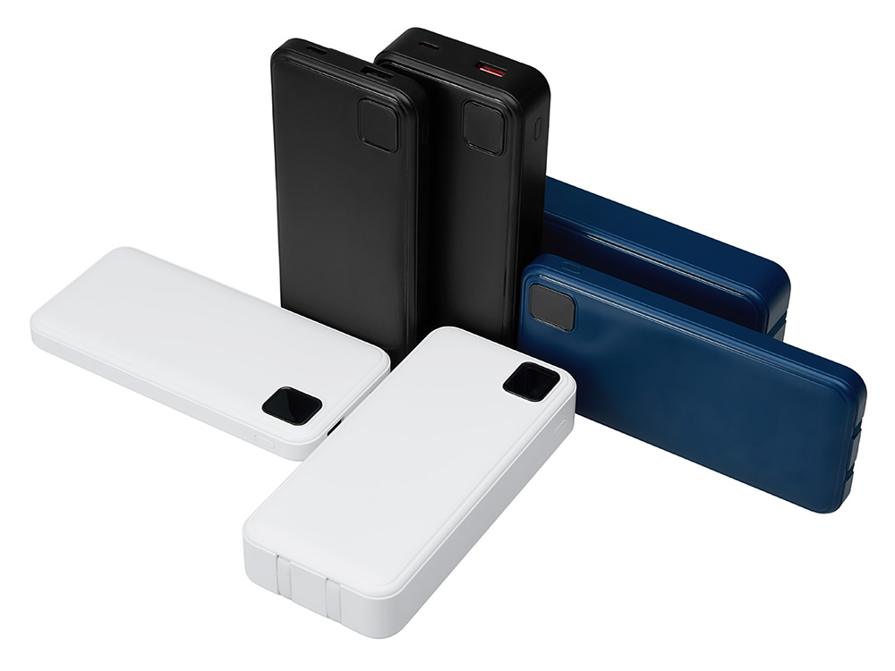 Внешний аккумулятор со встроенными кабелями Фрэйм, 10000мач, темно-синий-7