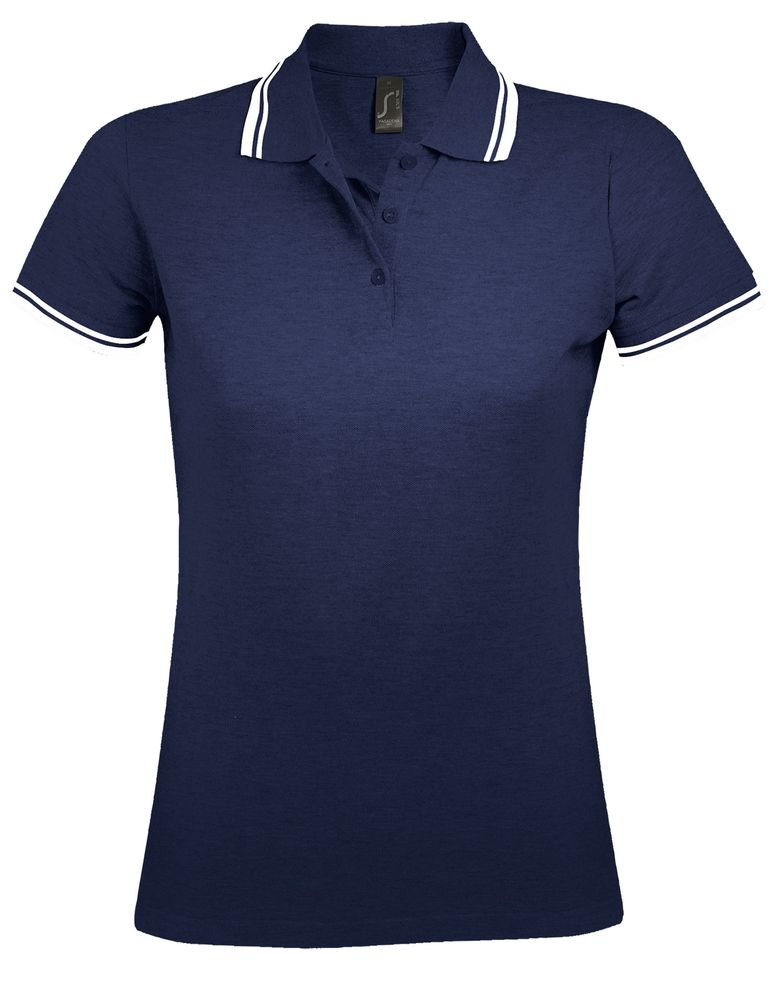 Рубашка поло женская Pasadena Women 200 с контрастной отделкой, темно-синяя с белым-0
