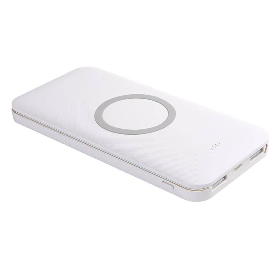 Универсальный аккумулятор с функцией беспроводной зарядки SATURN,белый с серым,15х7,3х1,2см, белый, серый-1