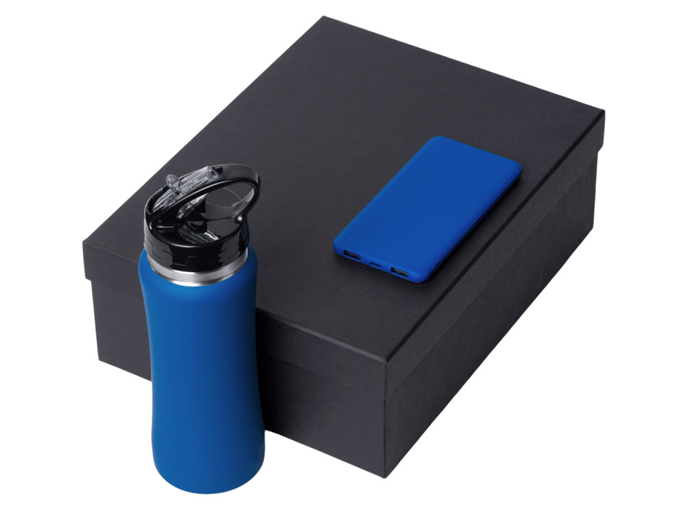 Подарочный набор с бутылкой для воды и повербанком С1, 5000 mAh, синий-1