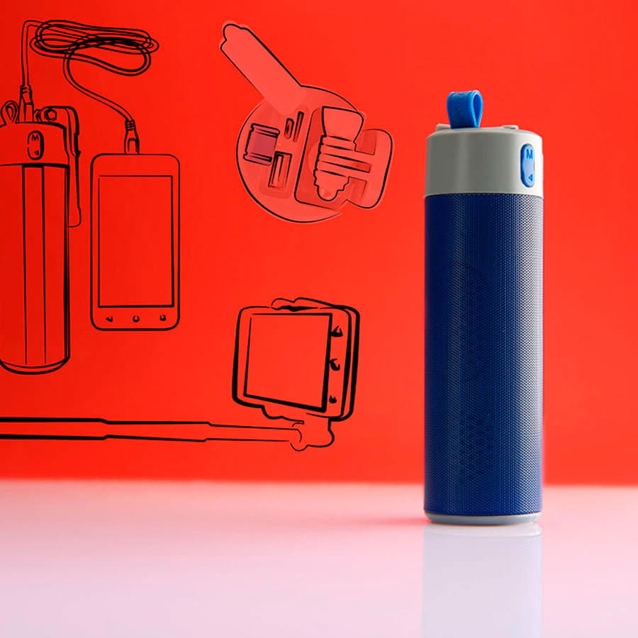 Bluetooth колонка TURBO TUBE с зарядным устройством (2000mAh) и моноподом , красный, серый-1