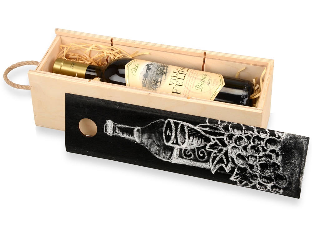 Пенал на 1 бутылку с грифельной крышкой, натуральный-2