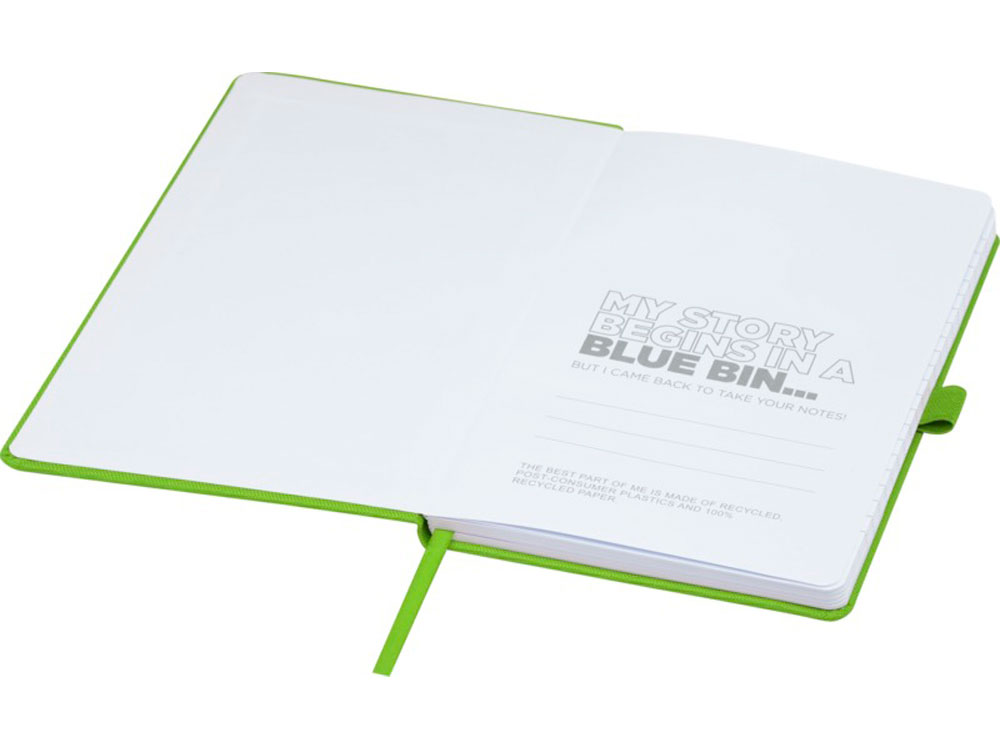 Блокнот Honua форматом A5 из переработанной бумаги с обложкой из переработанного ПЭТ, зеленый лайм-4