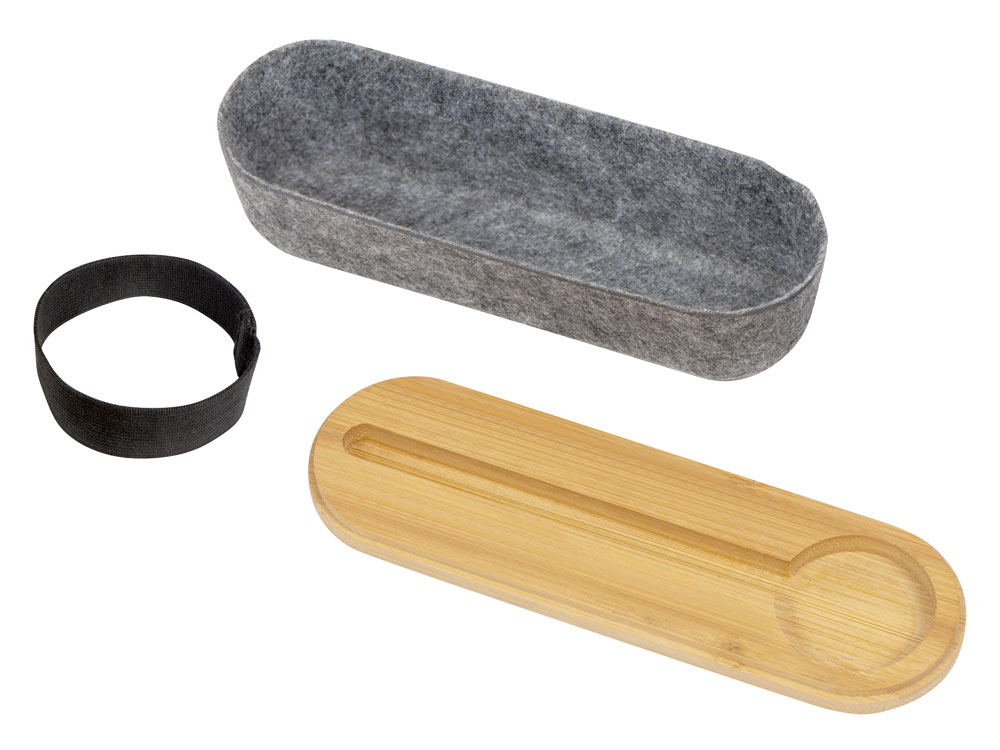 Пенал с линейкой и подставкой для телефона из бамбука Haruki, серый-4