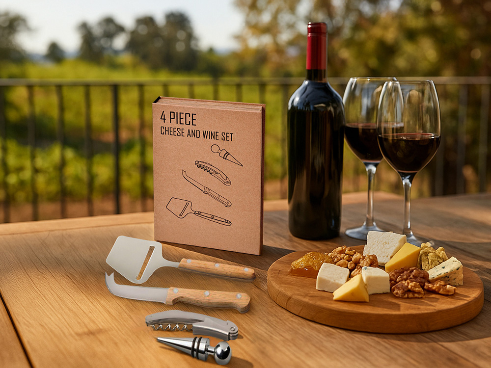 Подарочный набор для вина и сыра Reze из 4 предметов, натуральный-9
