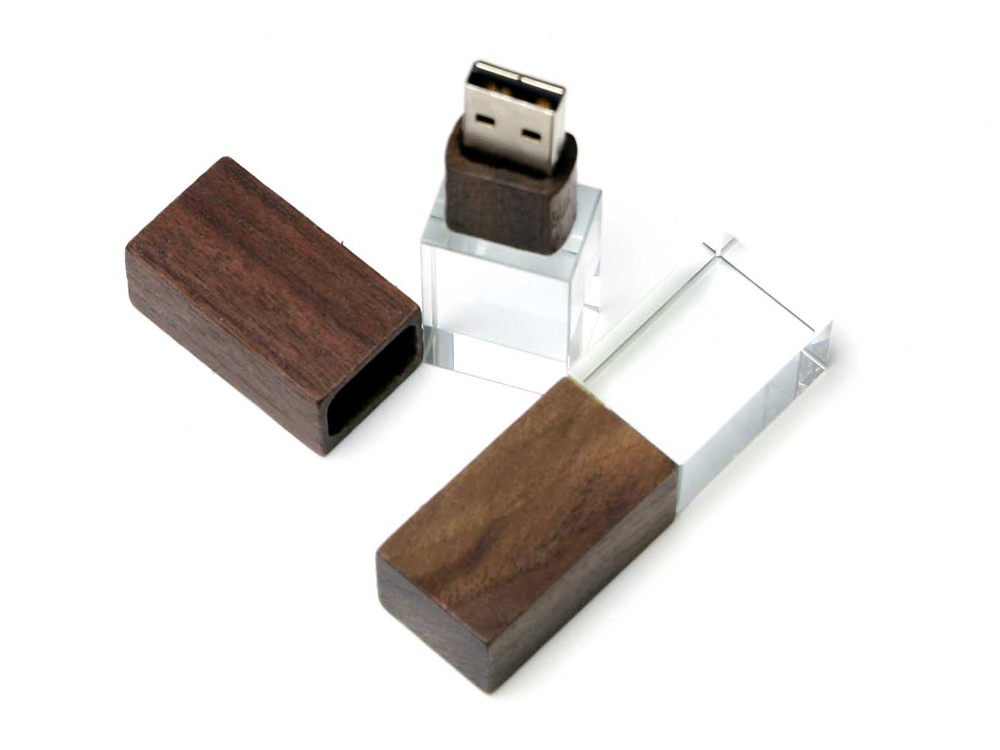 USB-флешка на 64 ГБ прямоугольной формы, под гравировку 3D логотипа, материал стекло, с деревянным колпачком красного цвета, зеленый-2