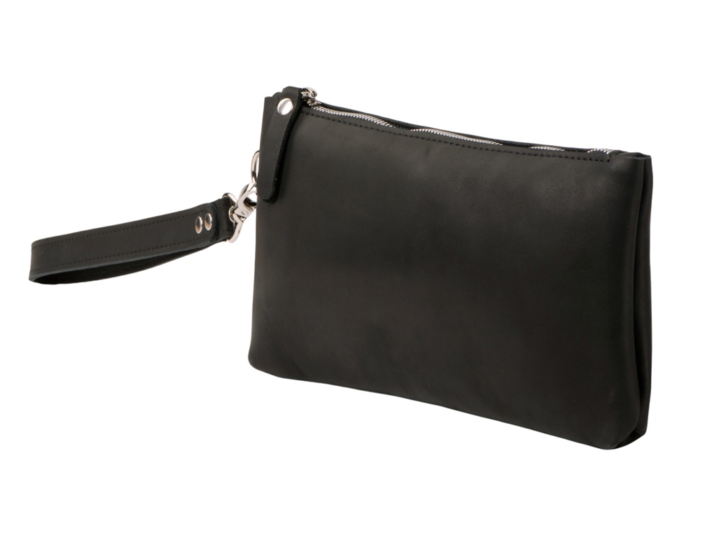 Барсетка кожаная, черный-0