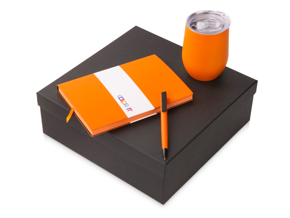 Подарочный набор c блокнотом C1, ручкой и термокружкой, оранжевый-0