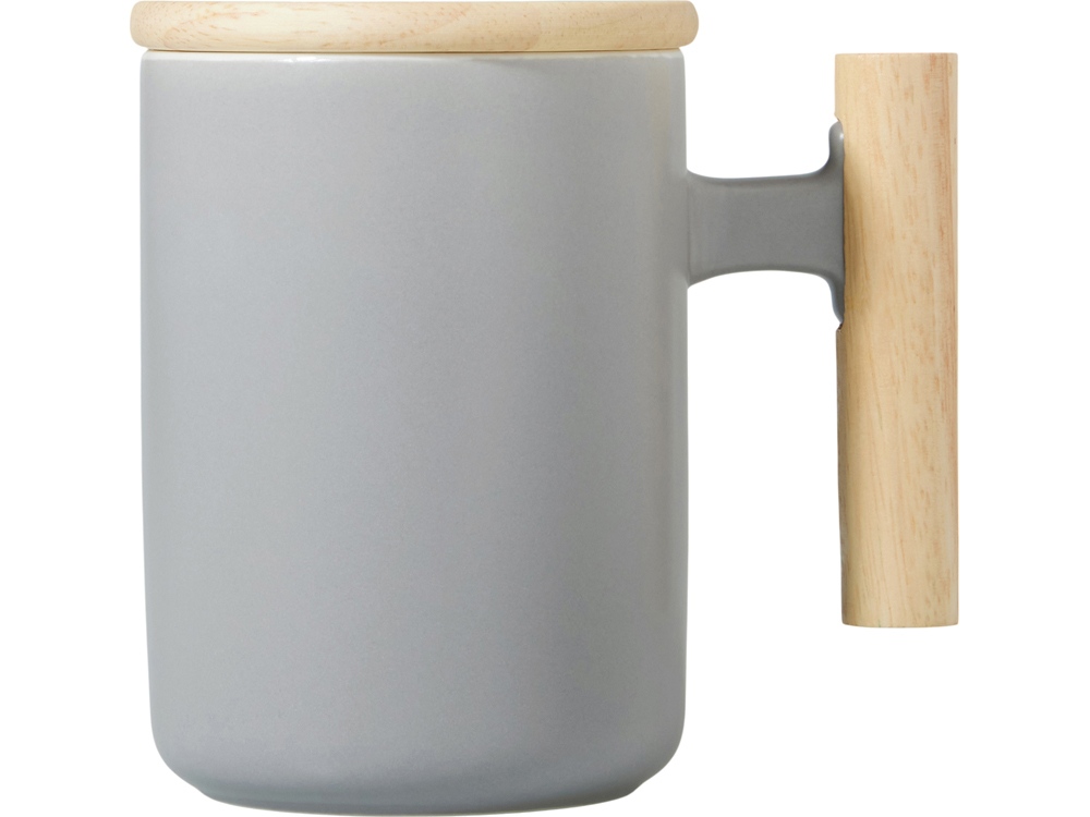 Кружка с ручкой и крышкой из каучукового дерева Jeny, серый-2