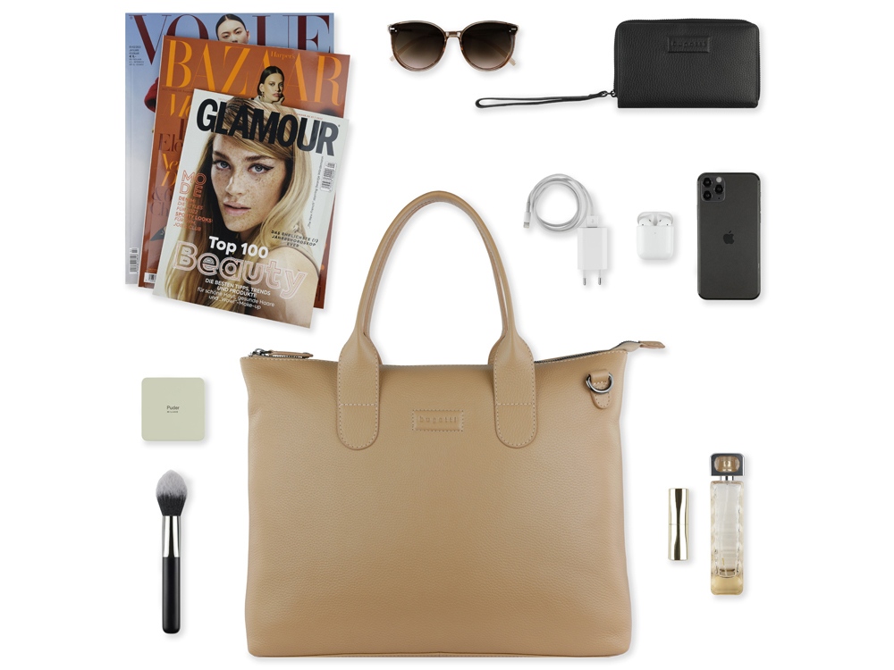 Сумка-шоппер BUGATTI Elsa, песочного цвета, воловья кожа/полиэстер, 46х11х31,5 см-10