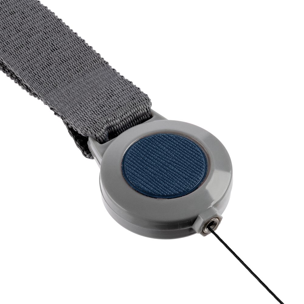 Лента для бейджа с ретрактором Devon, серая с синим-1