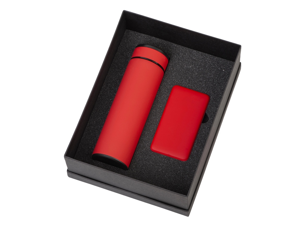 Подарочный набор с термосом и повербанком С1, красный-1