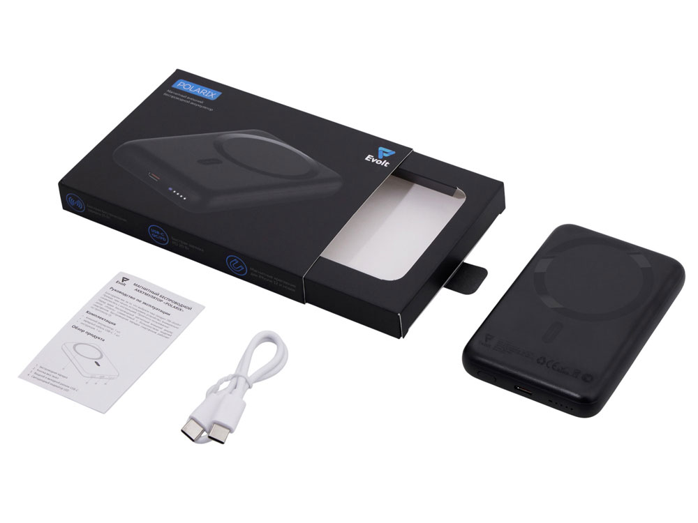 Магнитный внешний беспроводной аккумулятор Polarix, QC/PD, 10000 мАч, черный-1