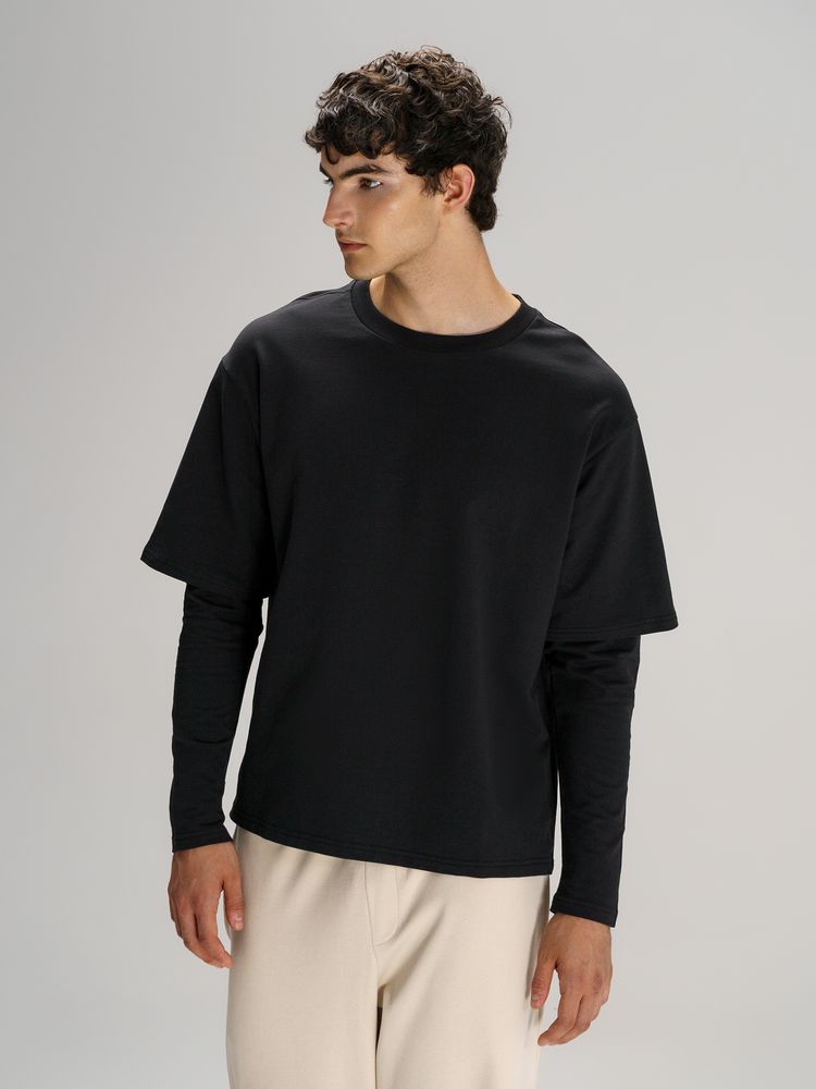 Футболка оверсайз с двойным рукавом Kosmos, черная-0