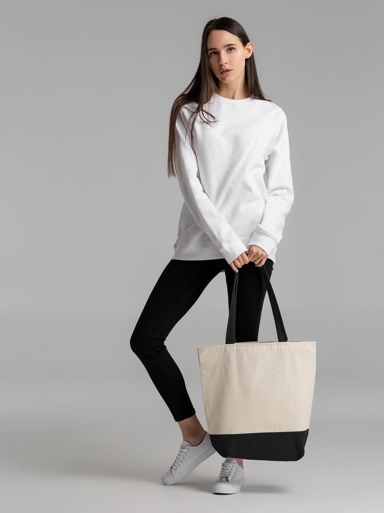 Сумка для покупок на молнии Shopaholic Zip, неокрашенная с черным-3