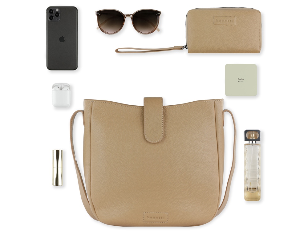 Сумка женская BUGATTI Elsa, песочного цвета, воловья кожа/полиэстер, 29х8х27 см-10