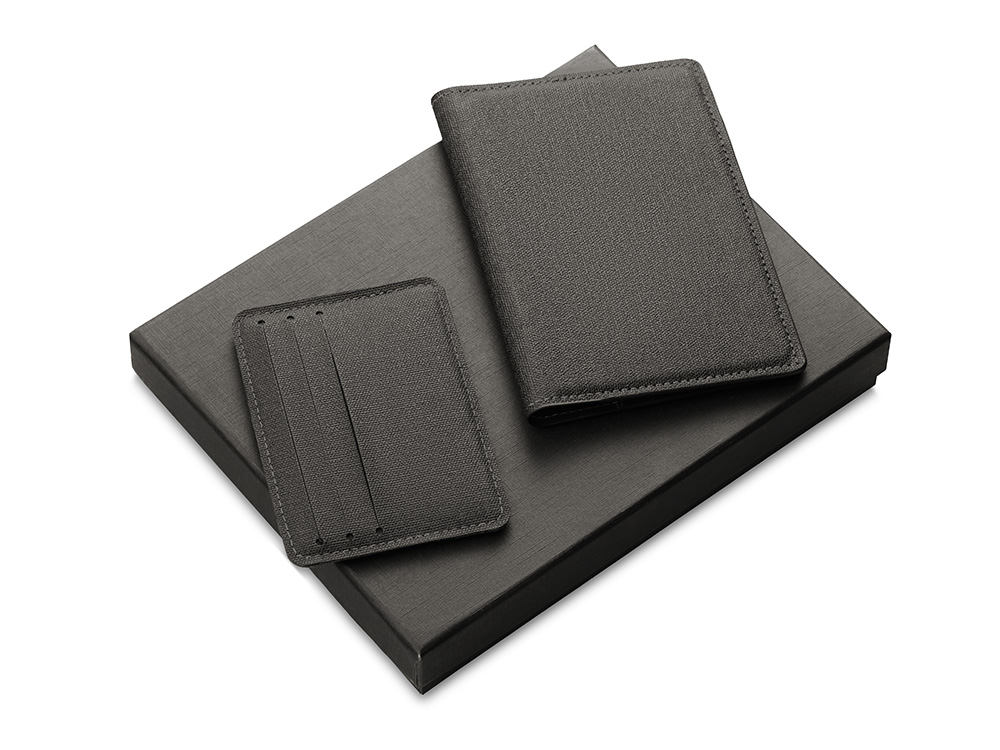 Подарочный набор Consul: обложка для паспорта и картхолдер, серый-0