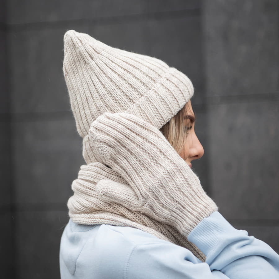 Шапка бини вязаная НАСВЯЗИ©  шерсть/ акрил, темно-синий-2