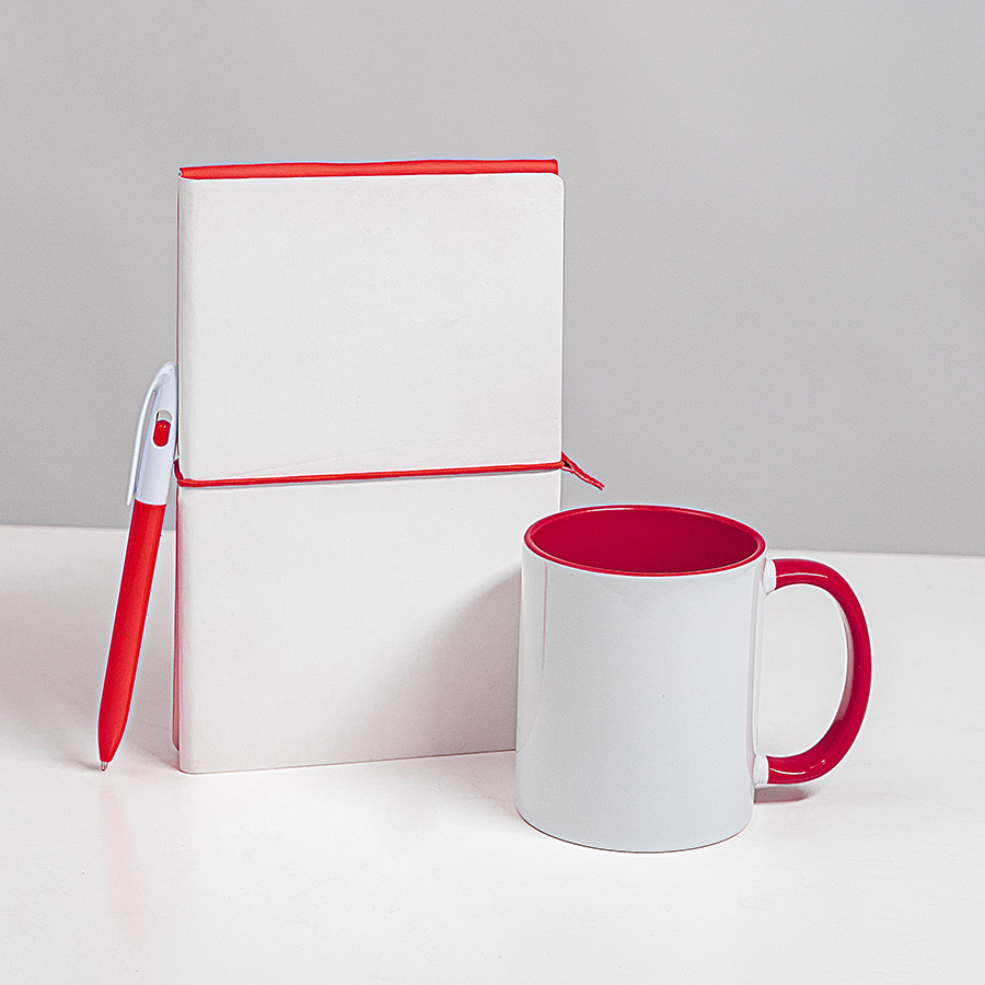 Набор подарочный WHITE VEIL: блокнот, ручка, кружка; белый/красный, белый, красный-1
