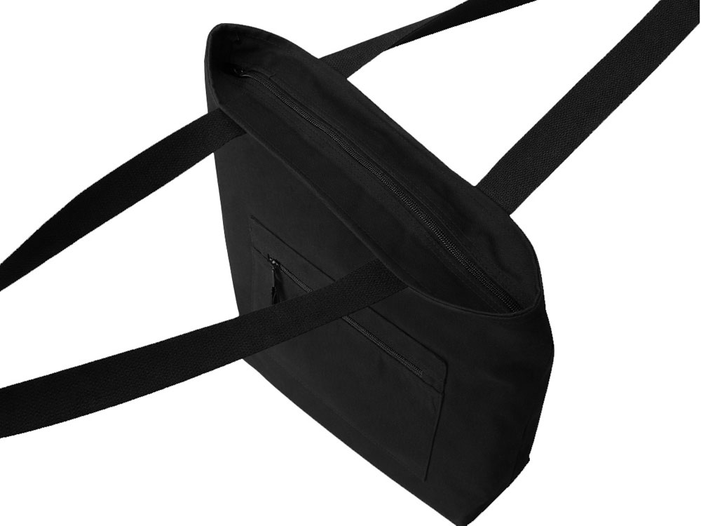 Сумка на молнии Zipper  Neo из хлопка 280 г c карманом на молнии спереди, черный-4