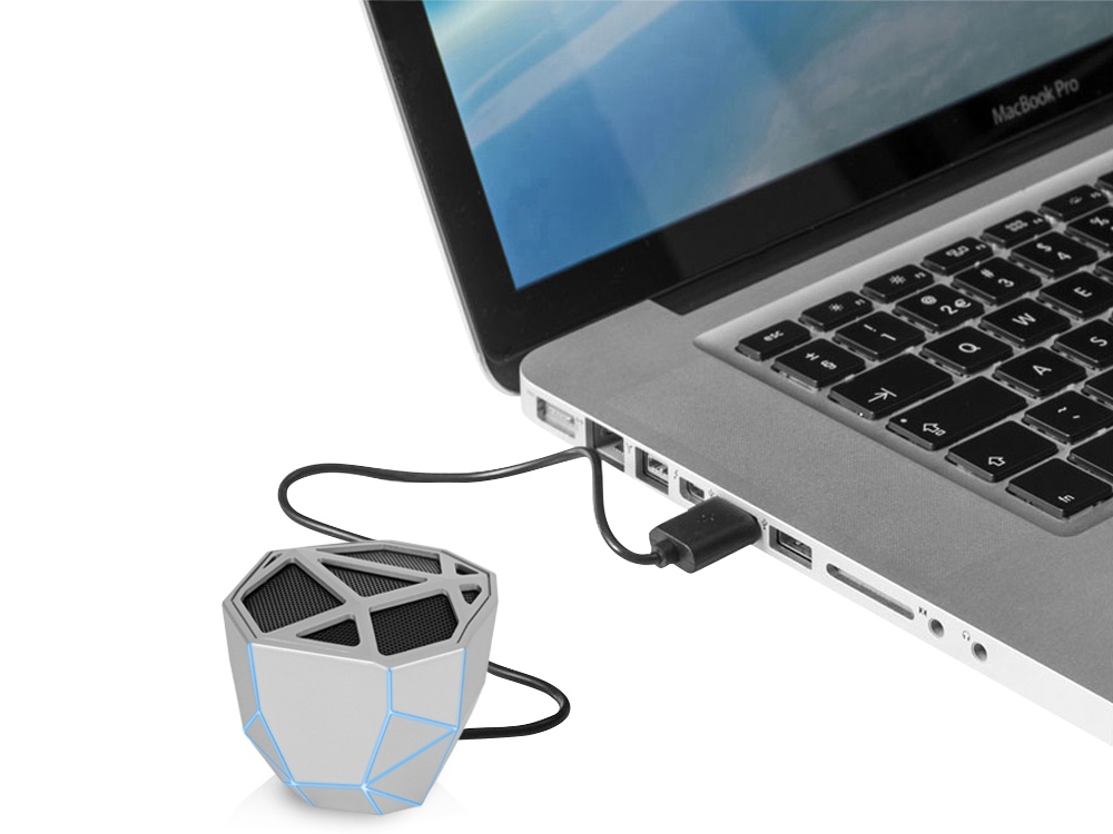 Портативная колонка Geo, серебристый + синяя подсветка-7