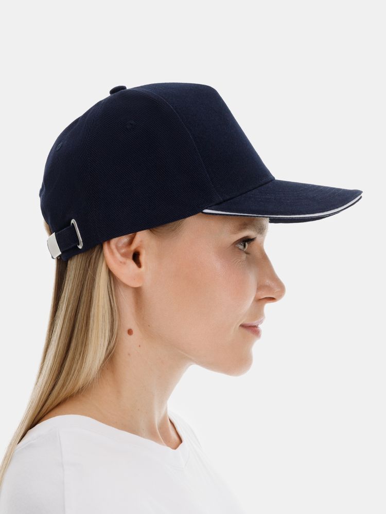 Бейсболка Classic 2.0, темно-синяя с белым кантом-3