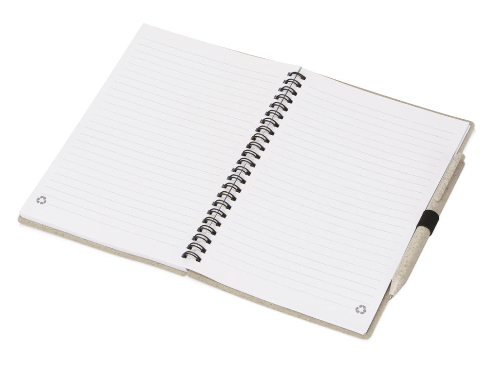 Блокнот А5 Toledo M, бежевый + ручка шариковая Pianta из пшеничной соломы, бежевый-2