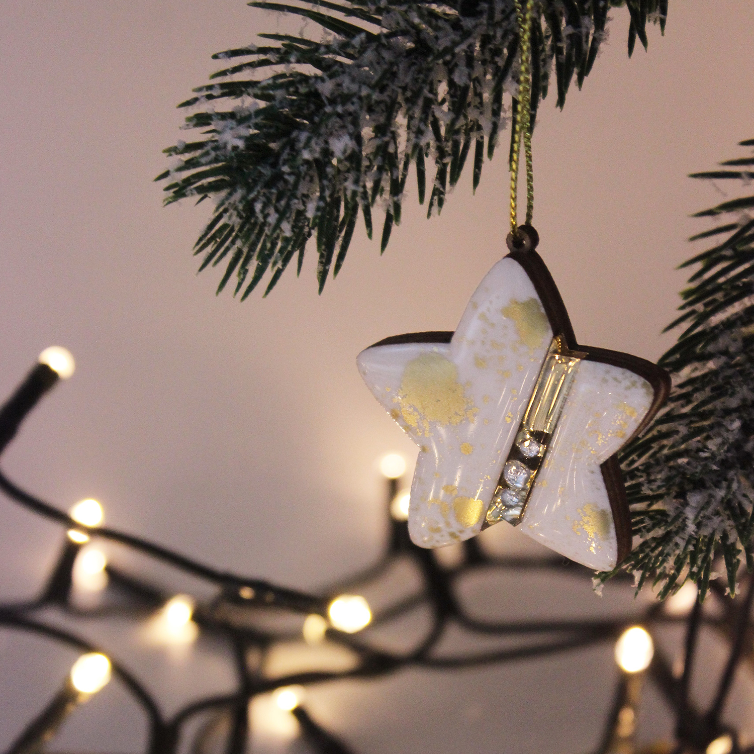 Ёлочная игрушка Звездочка (белый с золотым )-3