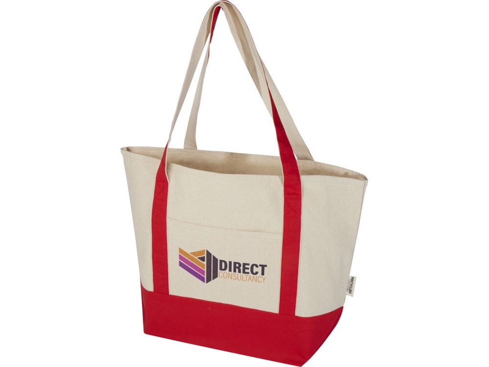 Sam эко- сумка из переработанного хлопка, сертифицированного согласно GRS, плотностью 320 г/м² - Красный / Натуральный-6