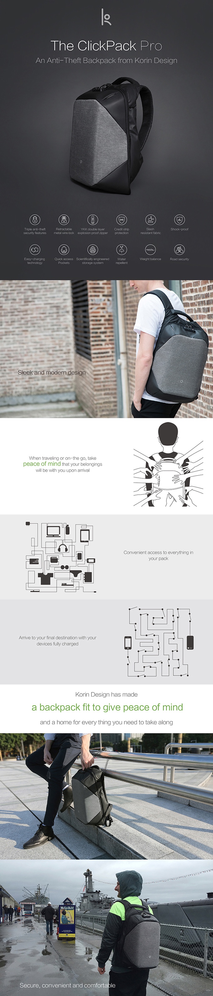 Рюкзак ClickPack Pro 46х34х16 см, комбинированный черный/серый-23