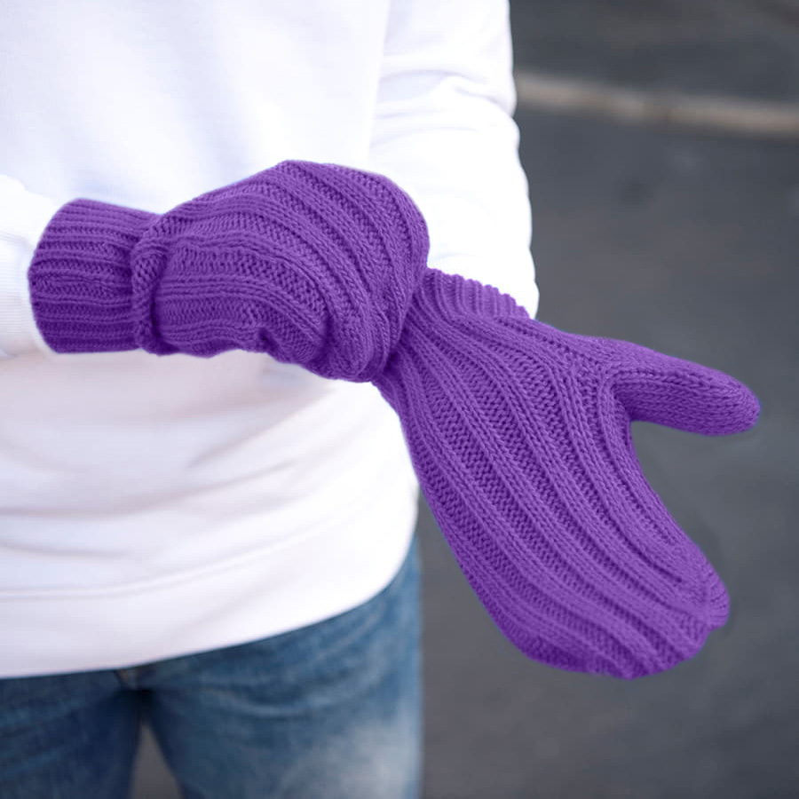 Варежки вязаные НАСВЯЗИ© шерсть/акрил, фиолетовый-3