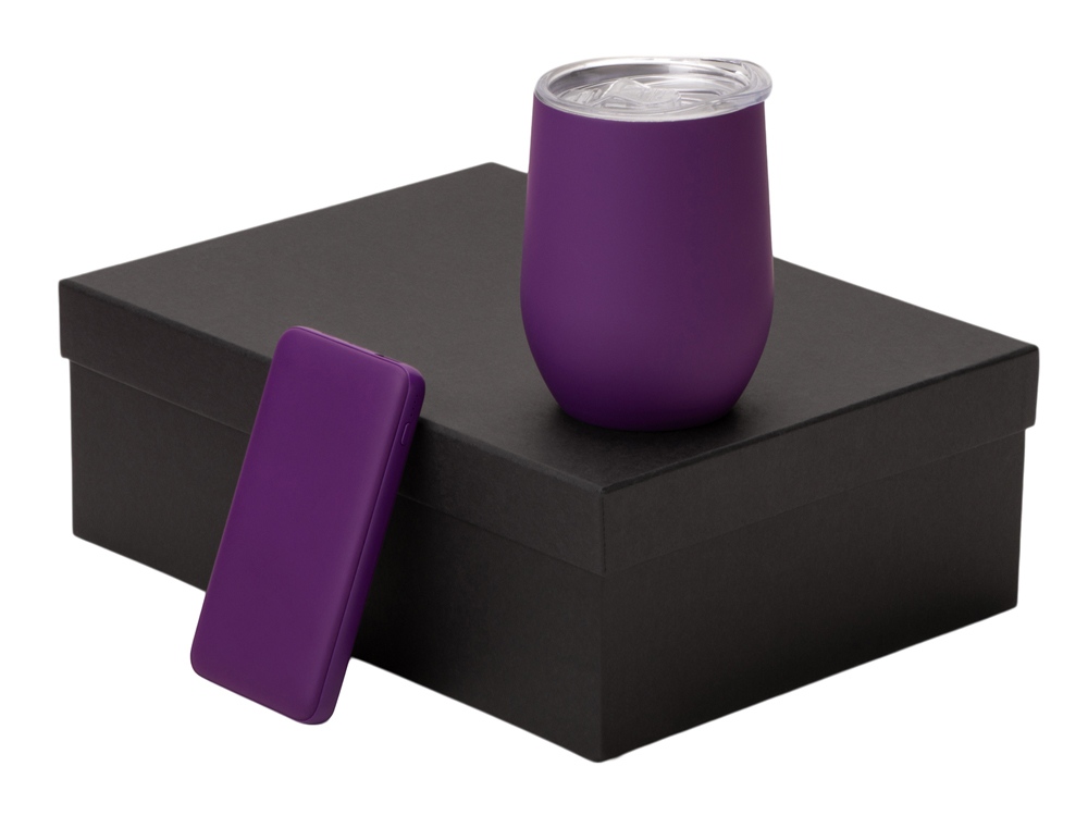 Подарочный набор с термокружкой и повербанком С2, 10000 mAh, фиолетовый-0