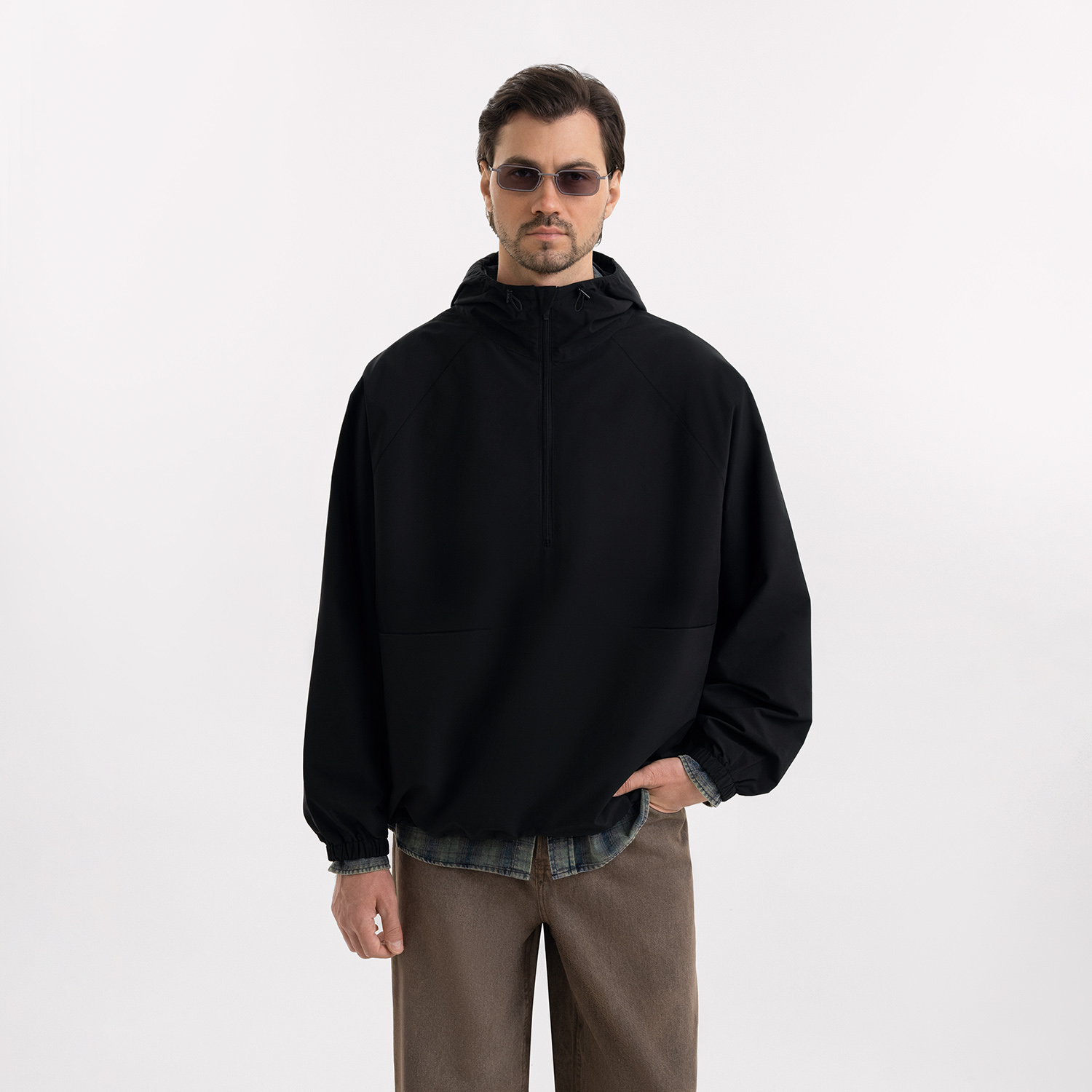 Ветровка (анорак) оверсайз унисекс RISSMAN, черная-0