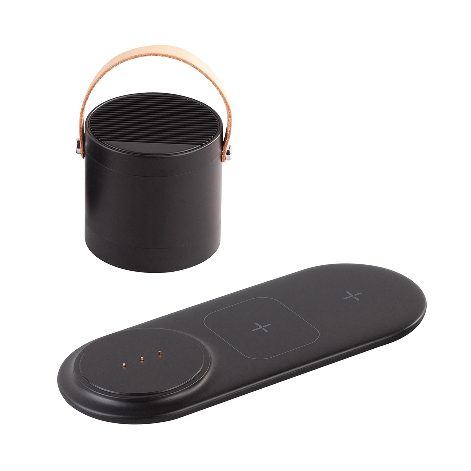 Настольная беспроводная (15W) зарядная станция "Blacksmith" с bluetooth колонкой с подсветкой логотипа-2