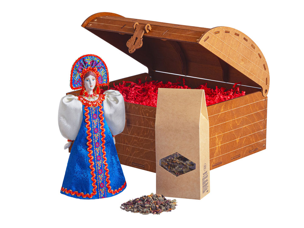 Подарочный набор: кукла фарфоровая, чай Малина с мятой, синий-0