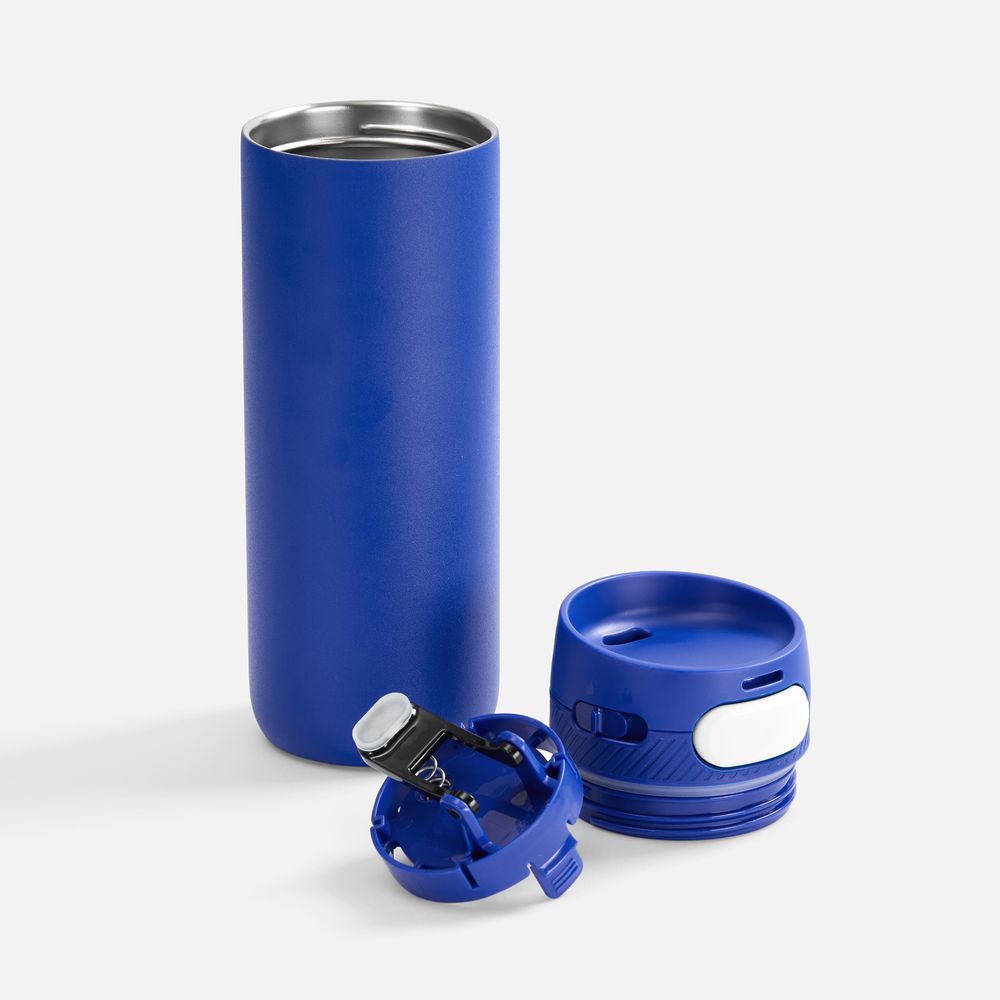 Термостакан X1 с цветной кнопкой, синий с белым-2