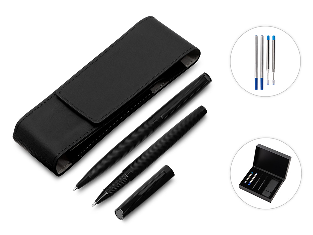 Подарочный набор ручек Dumas: ручка шариковая и роллер, 4 стержня (2 шариковых, 2 роллера), футляр-0