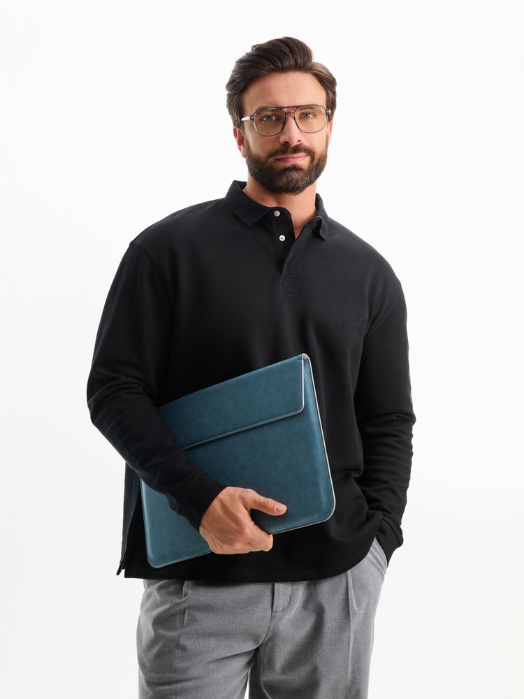 Рубашка поло оверсайз с длинным рукавом Heritage, черная-5