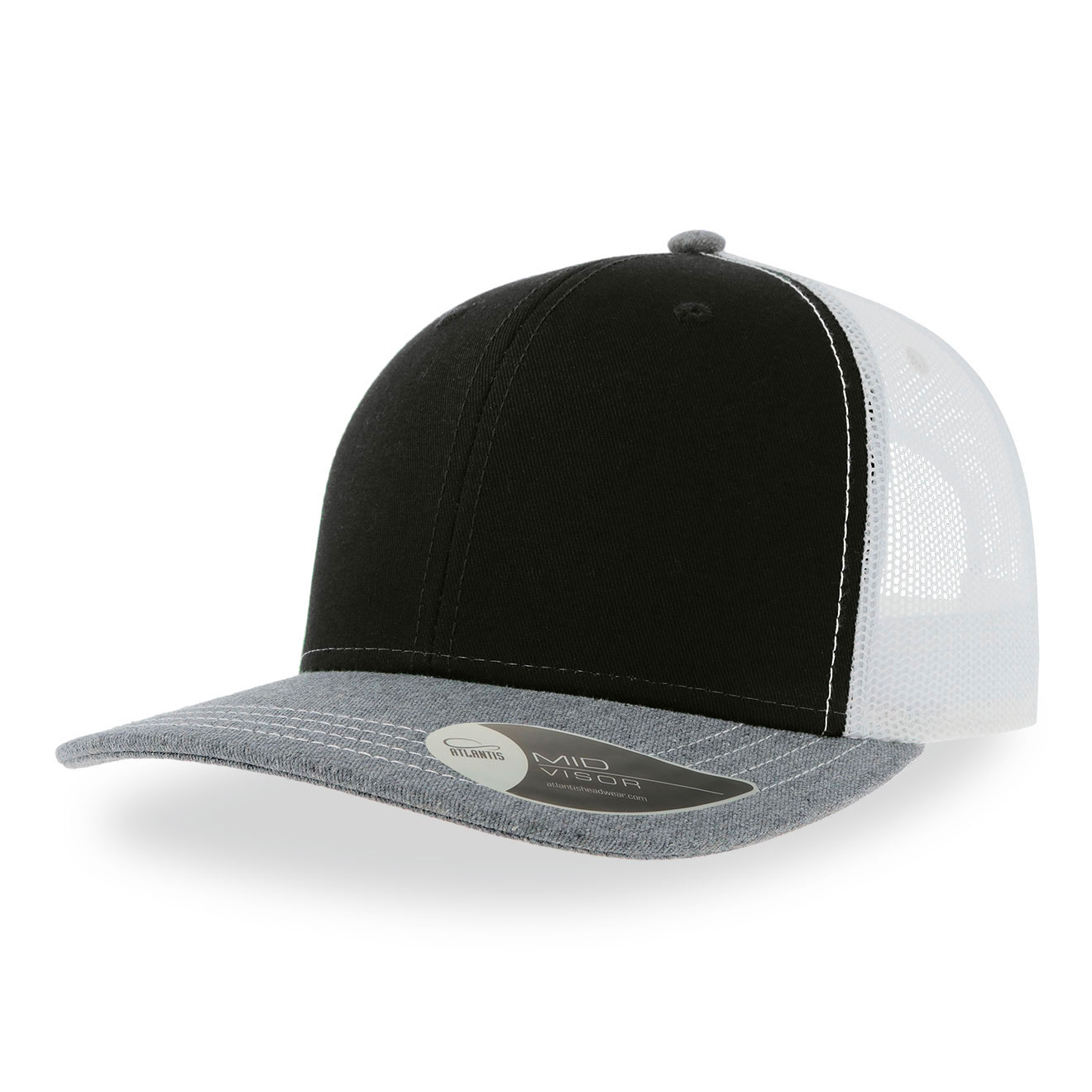 Бейсболка SONIC, 6 клиньев, пластиковая застежка, черный, серый, белый-0